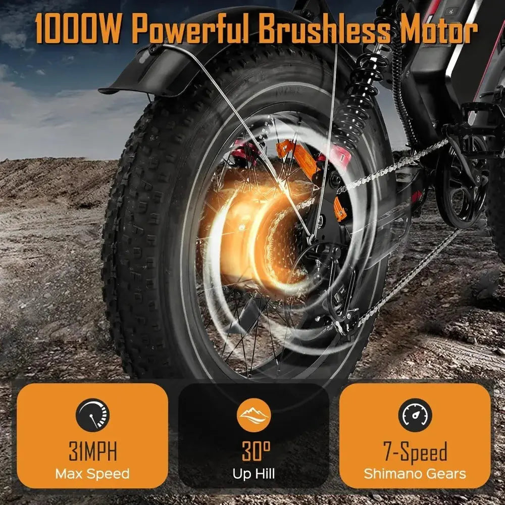 Adult Electric Bike: 1000/3000W Motor + 48V Removable Battery