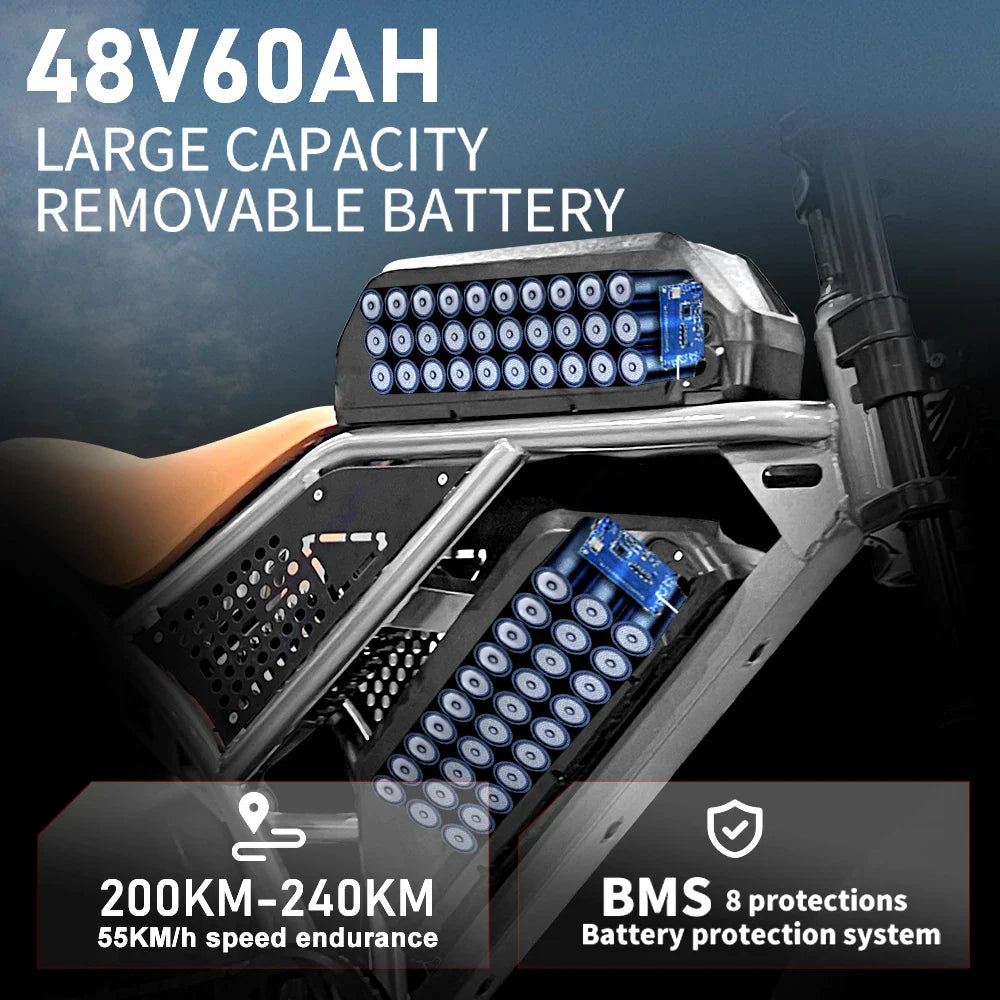 DEEPOWER S7 Off-Road Electric Bike for 1000W Motor Adults Mountain Ebike with 48V 60AH LG Battery All-Terrain Motorcycle Style