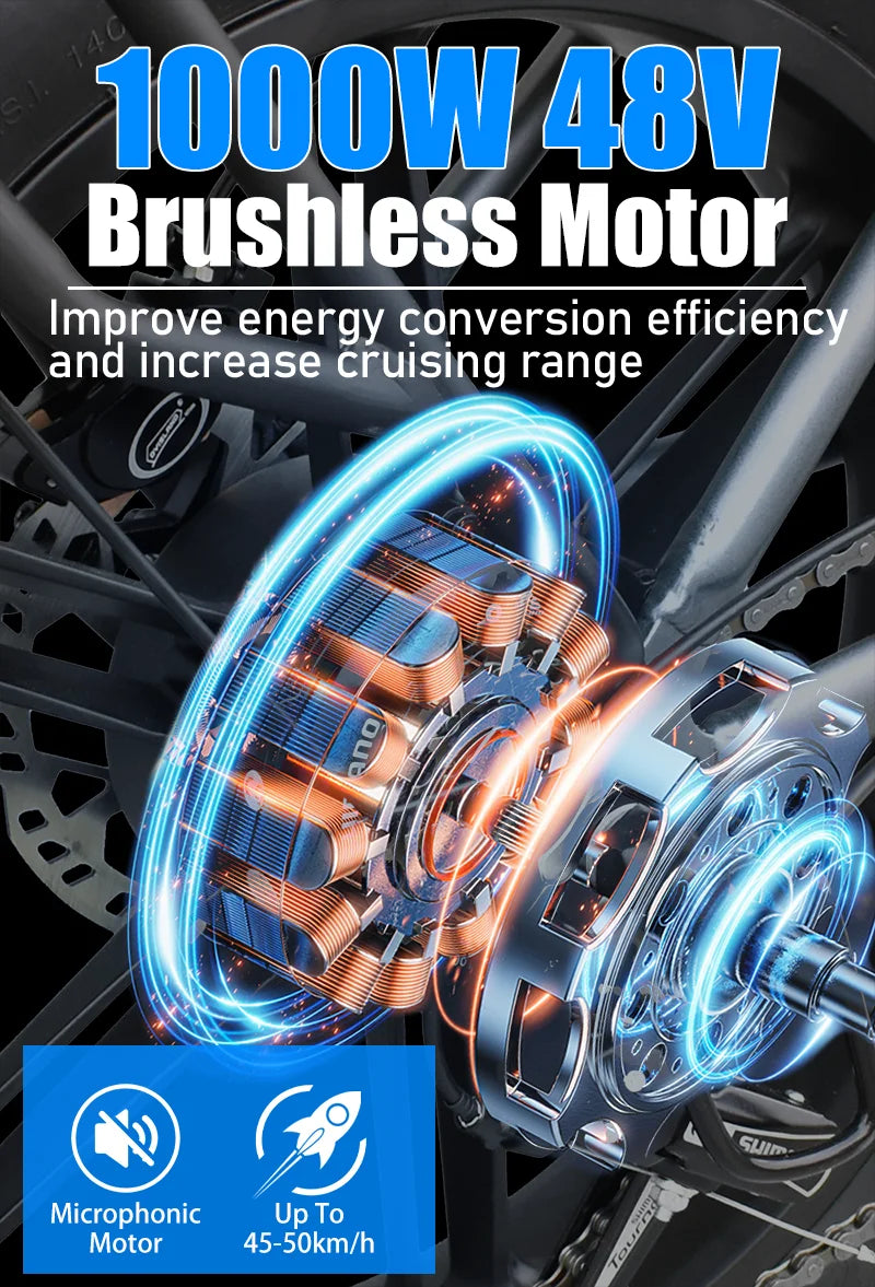 DEEPOWER S7 Off-Road Electric Bike for 1000W Motor Adults Mountain Ebike with 48V 60AH LG Battery All-Terrain Motorcycle Style