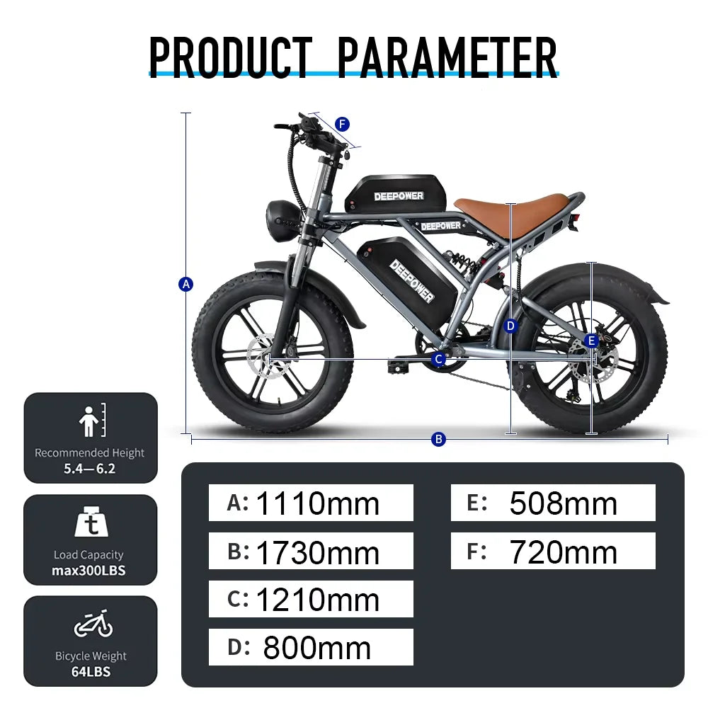 DEEPOWER S7 Off-Road Electric Bike for 1000W Motor Adults Mountain Ebike with 48V 60AH LG Battery All-Terrain Motorcycle Style