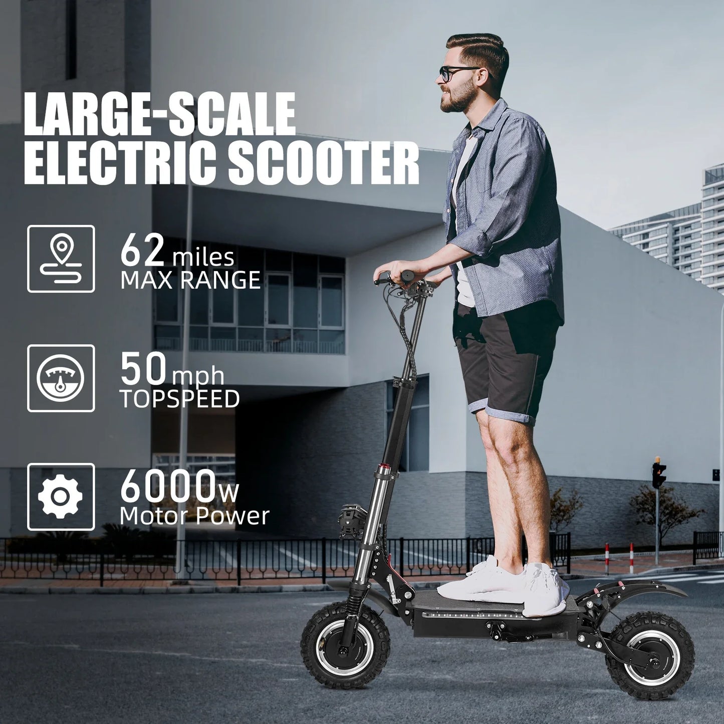 6000W Adult Off-Road Electric Scooter: 50 MPH, 60 Mile Range