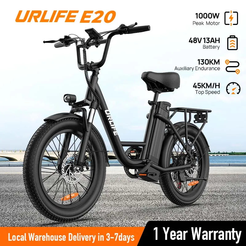 1000W E20 Electric Bike | 48V 13Ah Removable Battery, 20MPH, 20''X3" Fat Tire, 7-Speed Electric Bicycles with Dual Disc Brake