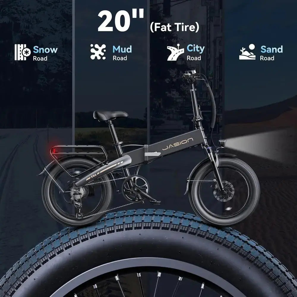 1000W Peak 25MPH Adult Electric Bike, Aluminum Frame, 20'' Fat Tires