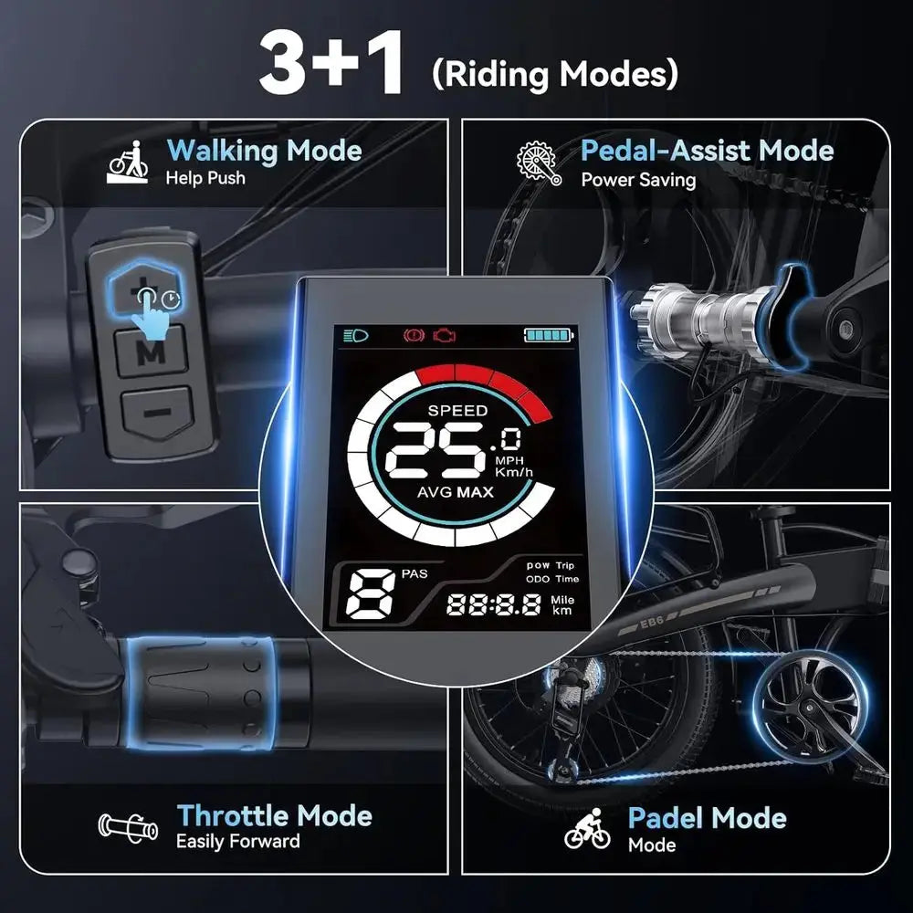 1000W Peak 25MPH Adult Electric Bike, Aluminum Frame, 20'' Fat Tires