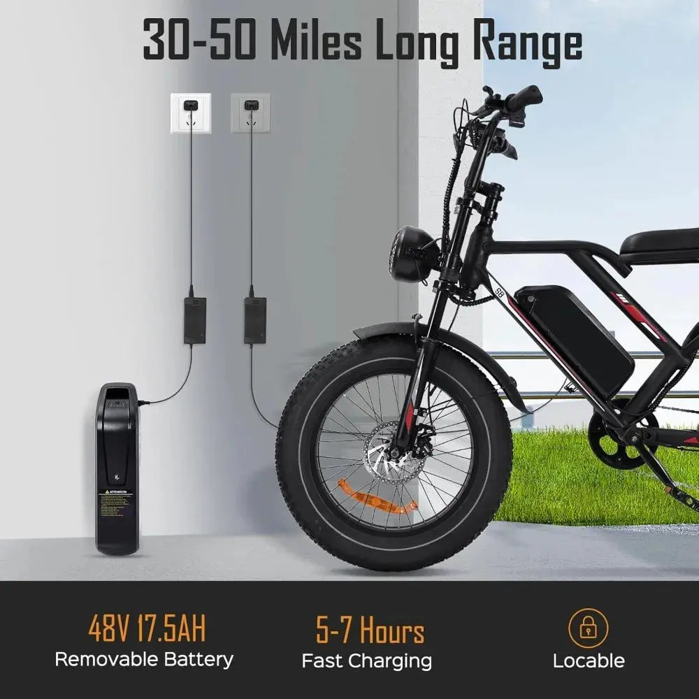 Adult Electric Bike: 1000/3000W Motor + 48V Removable Battery