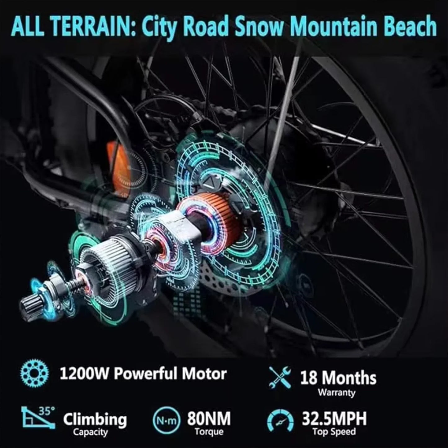 HEZZO 1200W Electric Bike - 48V Lithium Battery, Over 50km/h Speed