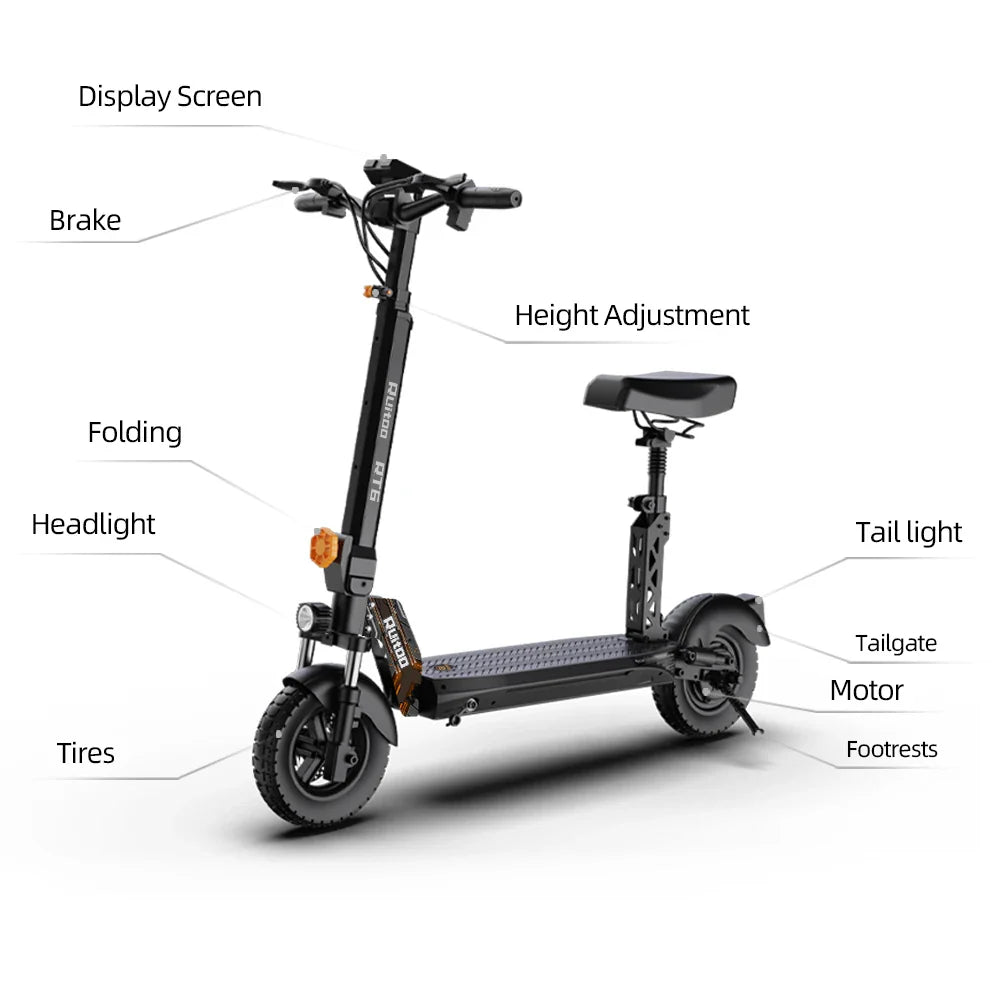 RT6 1000W Electric Scooter - 48V, 40-50km Range, Foldable
