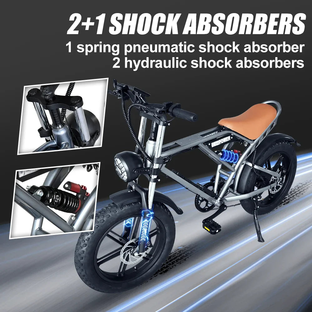 DEEPOWER S7Pro Electric Bike for Adults, 48V, 60Ah,Dual Battery, 20''x4.0 Fat Tires,Snow Mountain E-Bike, 2000W Electric Bicycle