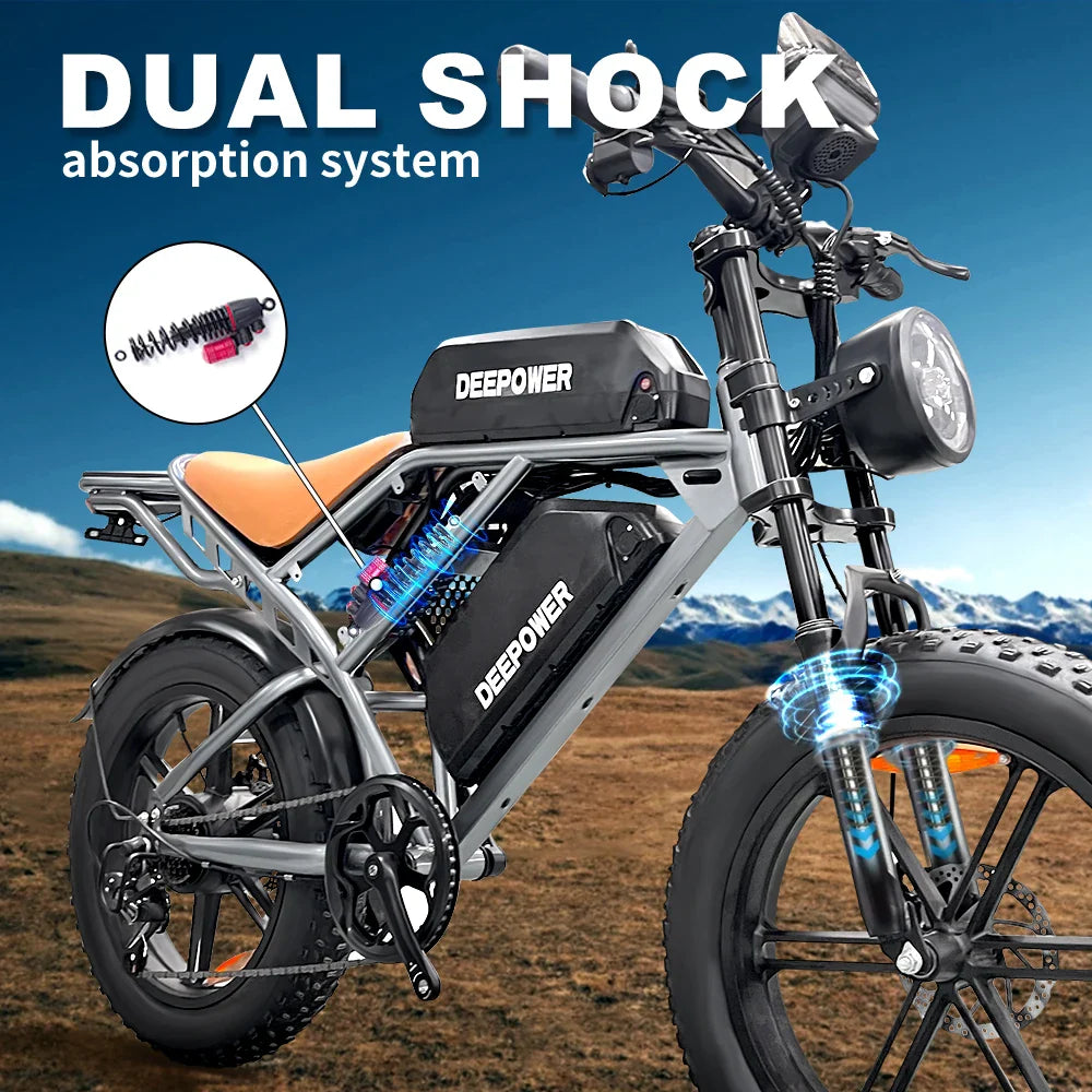 DEEPOWER S7 Off-Road Electric Bike for 1000W Motor Adults Mountain Ebike with 48V 60AH LG Battery All-Terrain Motorcycle Style
