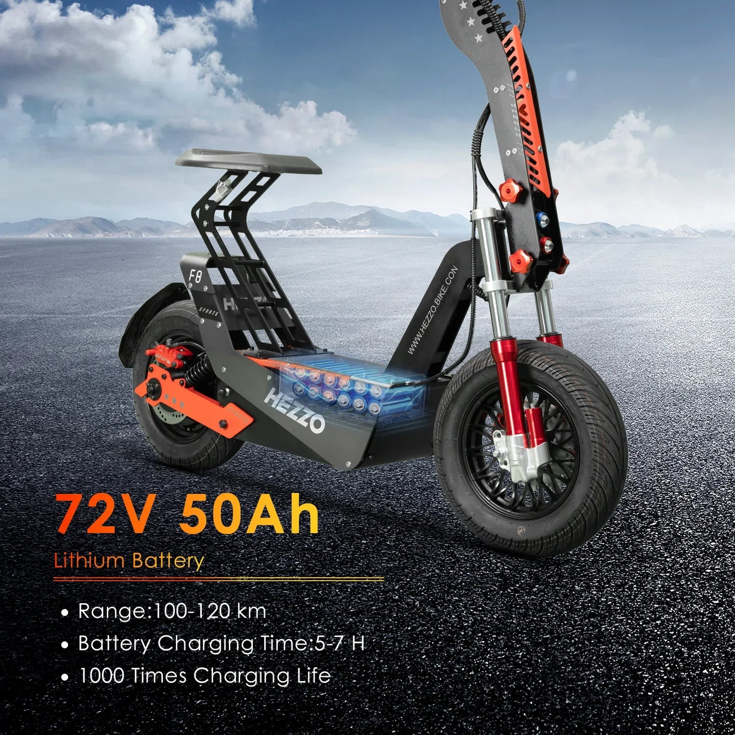 HEZZO-F8 Electric Scooter - 8000W Power, 100-120km Range