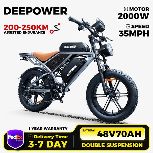 DEEPOWER S7Pro Electric Bike for Adults, 48V, 60Ah,Dual Battery, 20''x4.0 Fat Tires,Snow Mountain E-Bike, 2000W Electric Bicycle