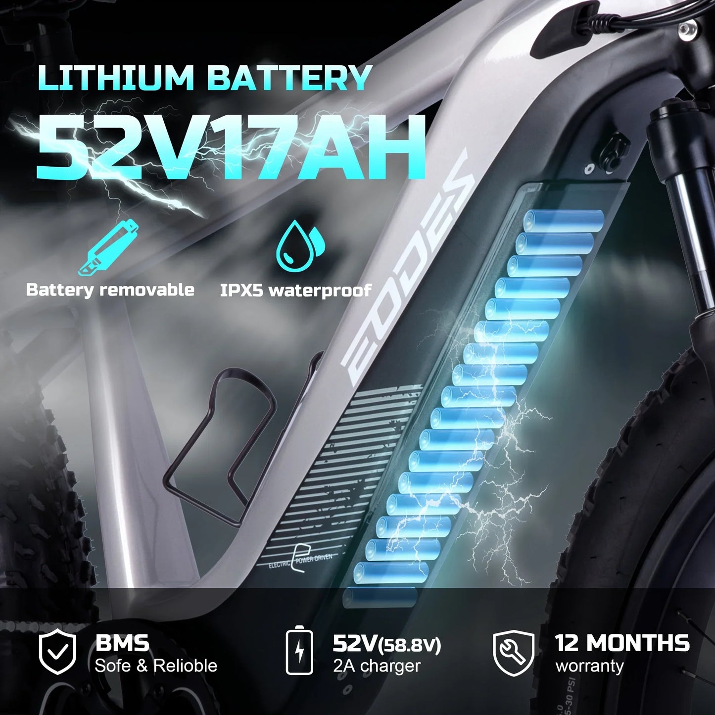 eBike Boys 52V 750W Adult eBike - 17AH Battery, Top Speed 32km/h