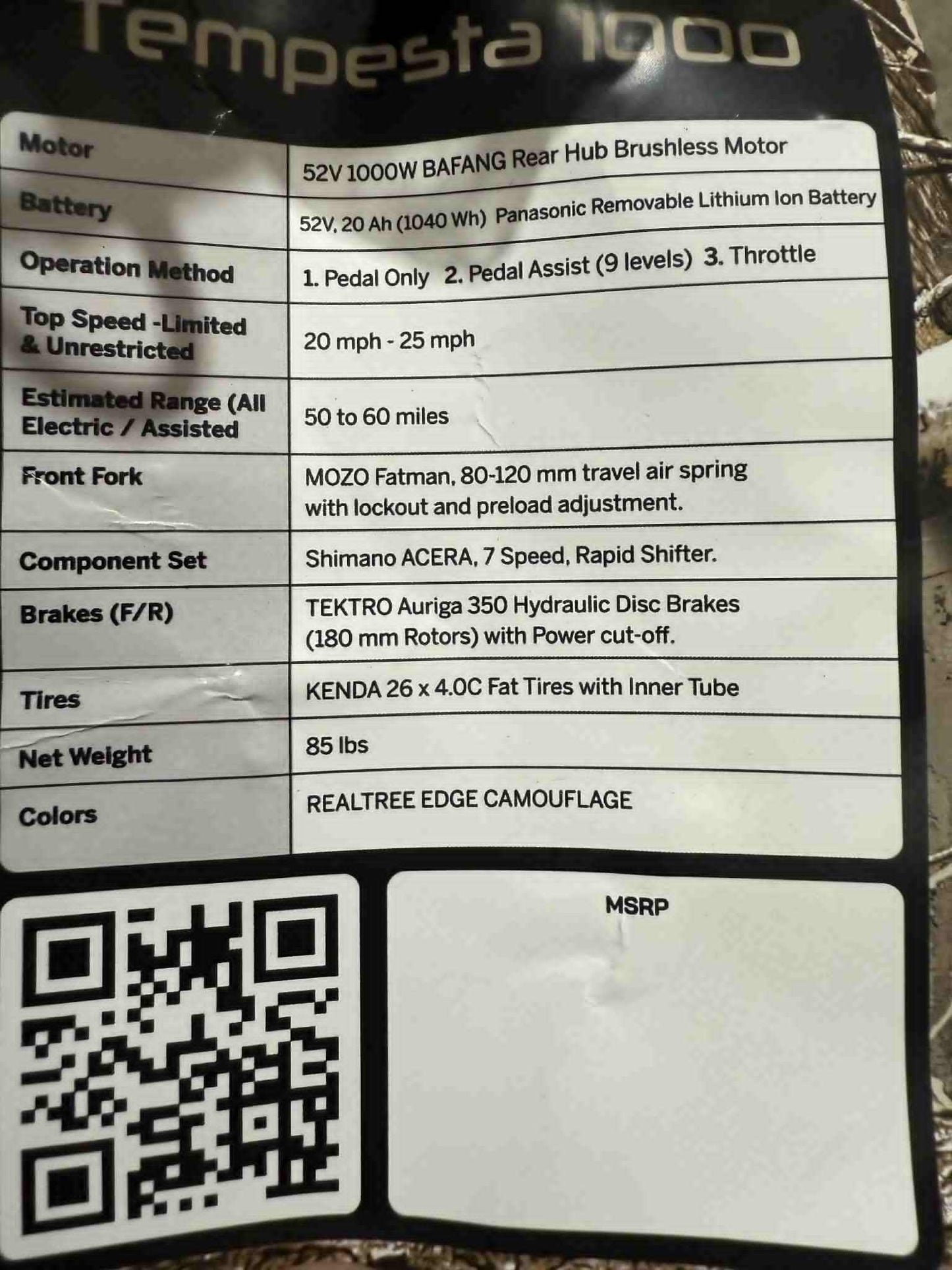 ETTRONE TEMPESTA 1000 E BIKE CAMO (Demo bikes)