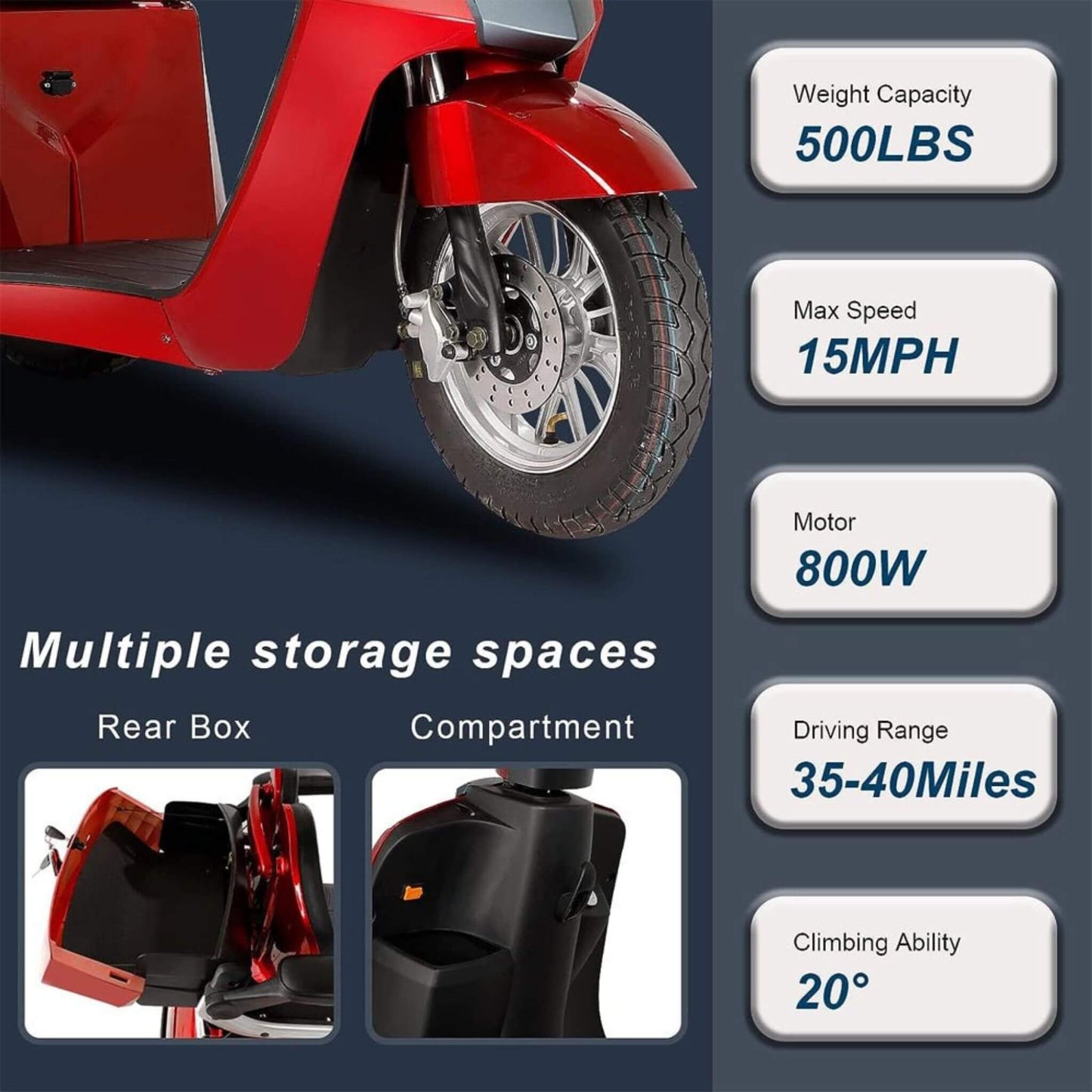 Zvg Heavy-Duty All-Terrain Electric Powered Mobility Scooter For Seniors & Adults, 800W (SAK96314)