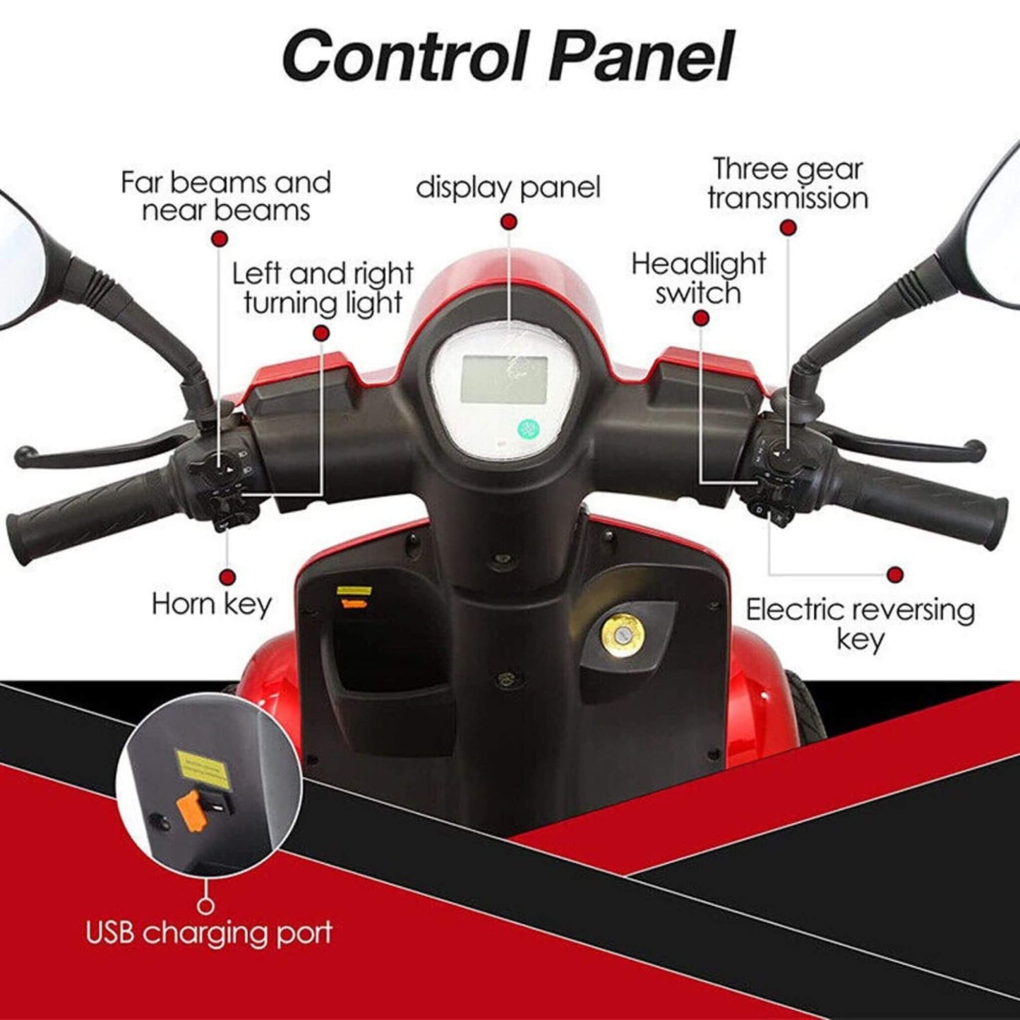 Zvg 4-Wheel 60V/20AH Electric Golf Senior Travel Mobility Scooter For Adults, 440LBS (SAK91582)